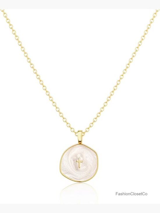 Jewelry - Dainty 14k Gold Plated Cross Pendant Necklace Cubic Zirconia